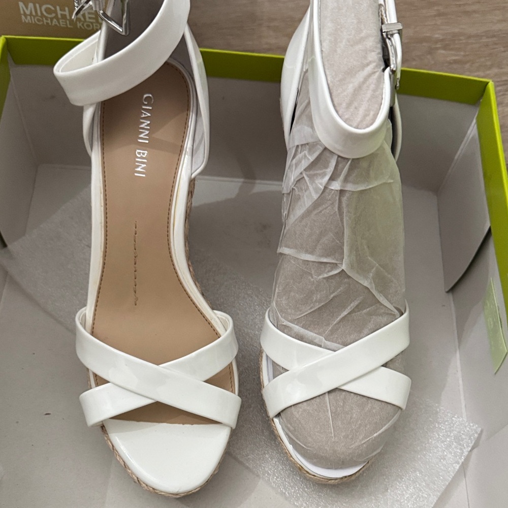 Gianni Bini White Crisscross Ankle-Strap Wedge Sandals